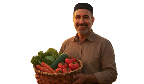 کشاورز کارگز با یک سبد