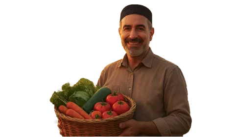 کشاورز کارگر با یک سبد صیفجات